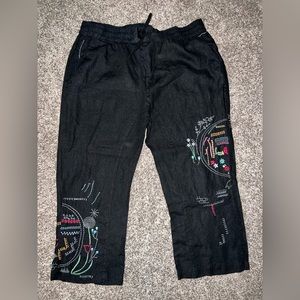 Johnny Was Embroidered Pants Black XL Joggers